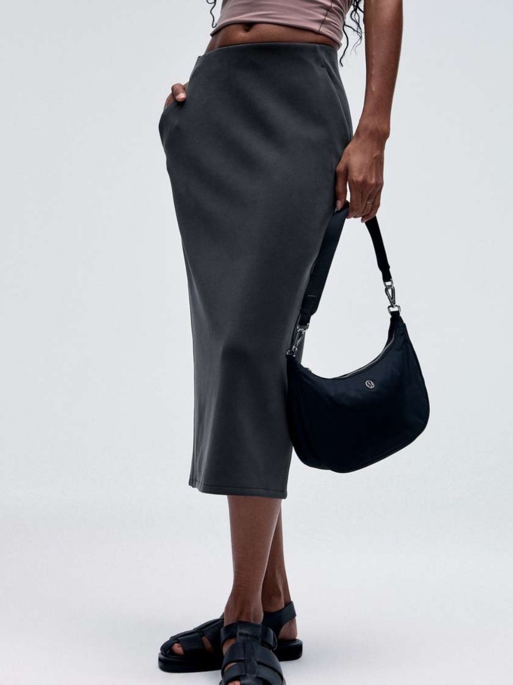 Lululemon Softstreme High-Rise Midi Skirt Charcoal Black/Gray Sz 10 Pockets*5